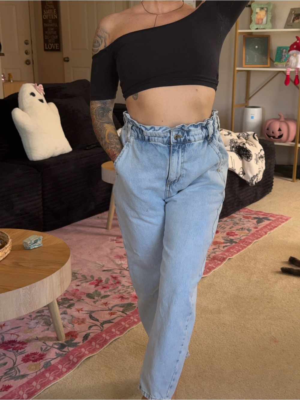 Zara High-Waist Paperbag Light Blue Women's Jeans